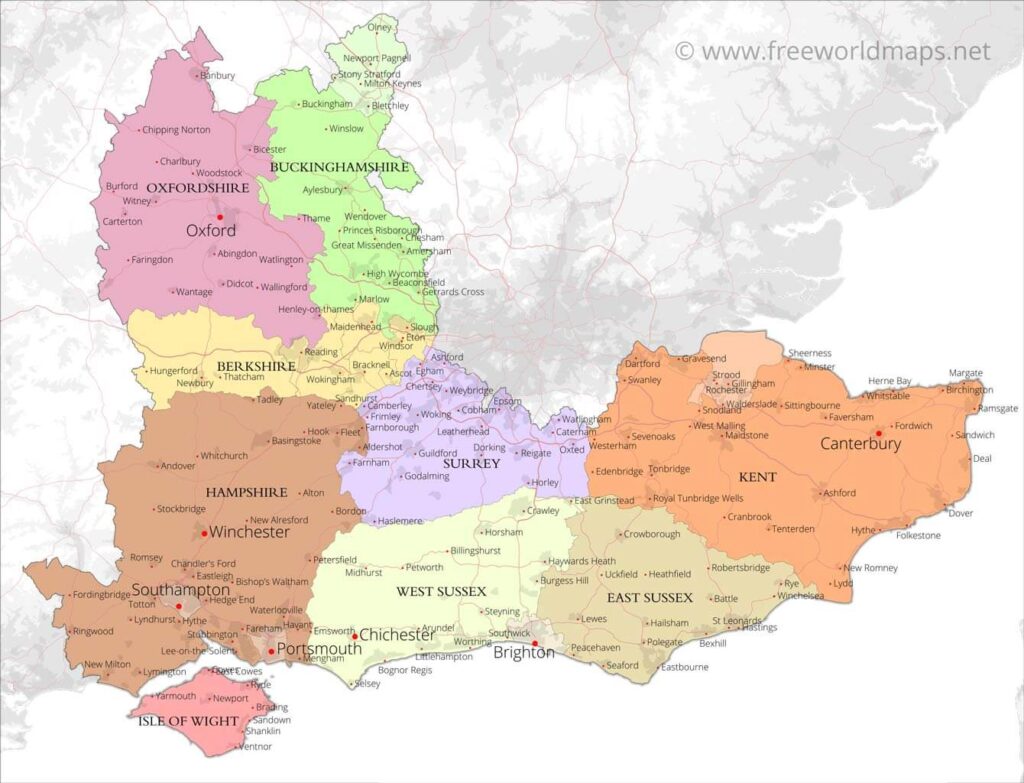 Map of south east England