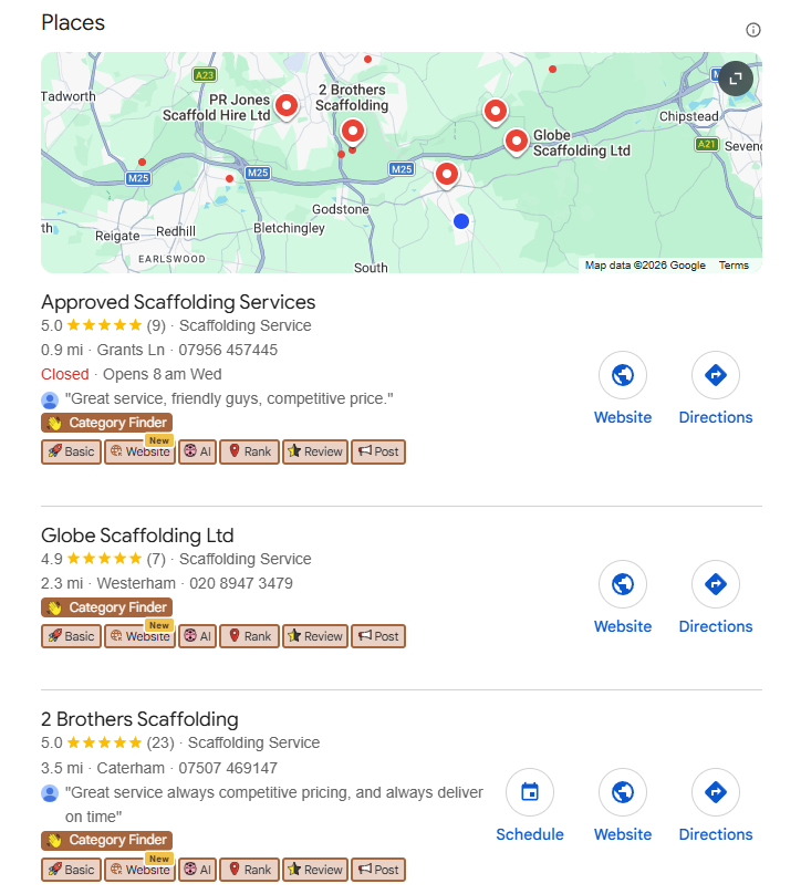 Reviewing local search visibility and Google search results