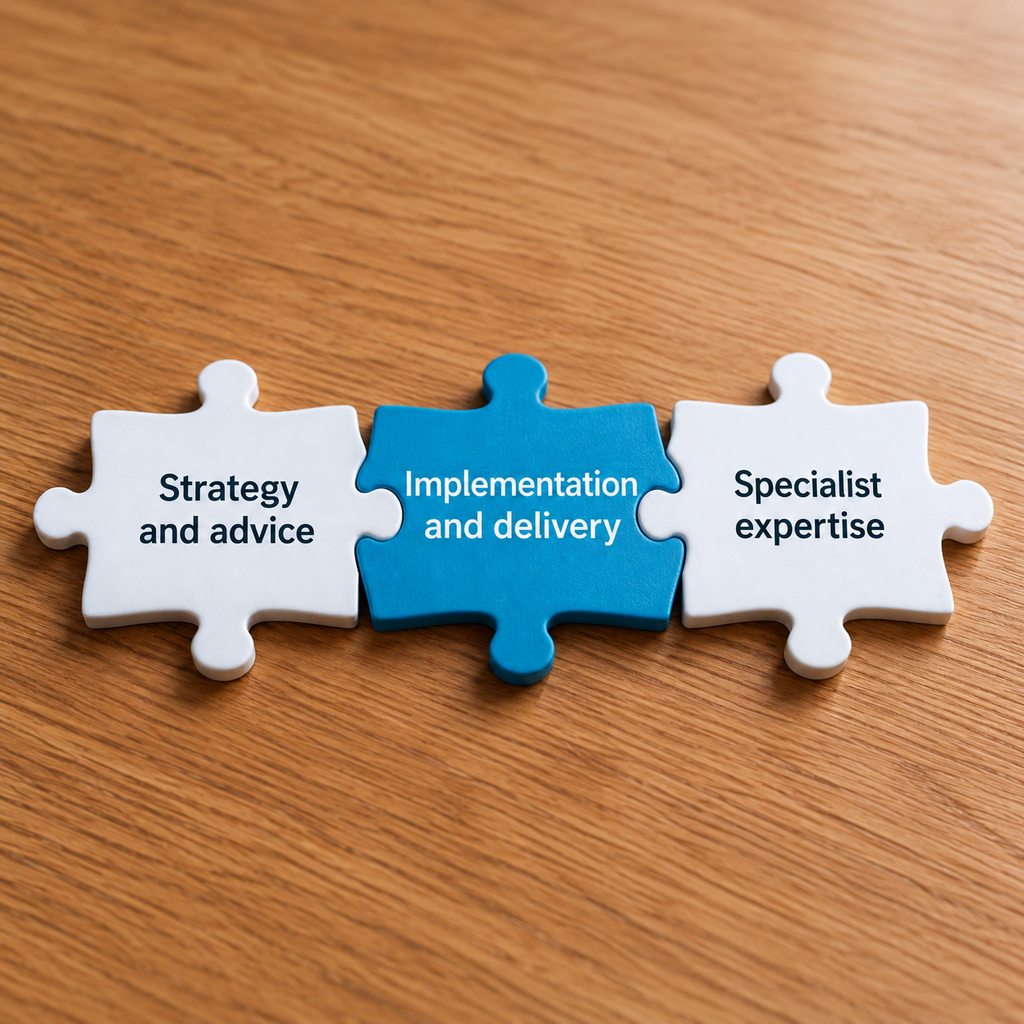 Strategy and advice, implementation and delivery, and specialist expertise